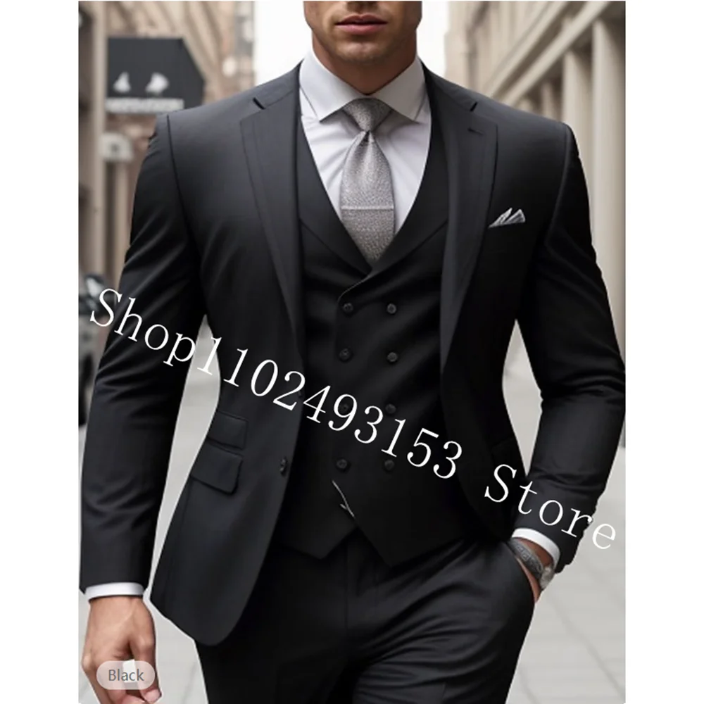 

Black Slim Fit Suit Men Blazer Notched Lapel Formal 3 Pieces Suits Groom Wedding Party Tuxedo Jacket+Vest+Pants Trajes De Hombre