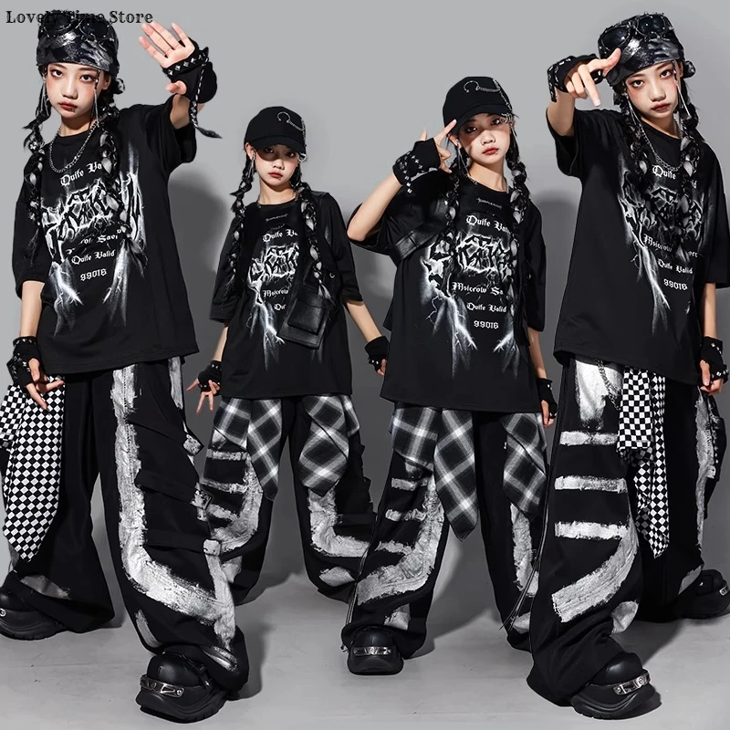 

Крутая футболка в стиле хип-хоп для мальчиков, жилет, свободные брюки с граффити, костюм K-pop для девочек, детская уличная одежда, комплект одежды для джазовых уличных танцев