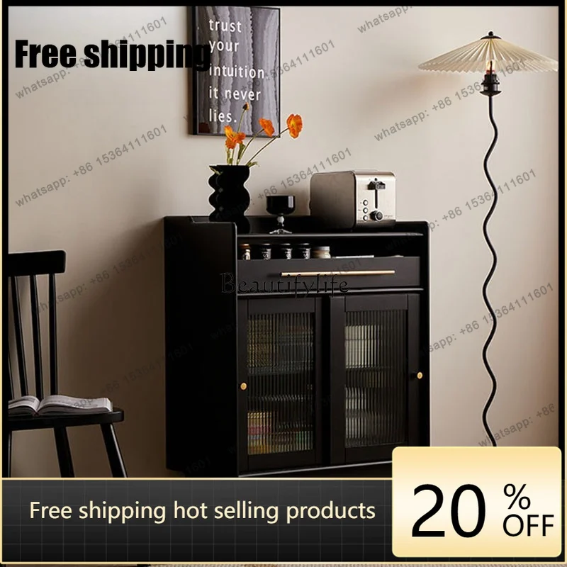 Factory Direct Solid wood dining side cabinet integrated against the wall, modern simple black tea cabinet