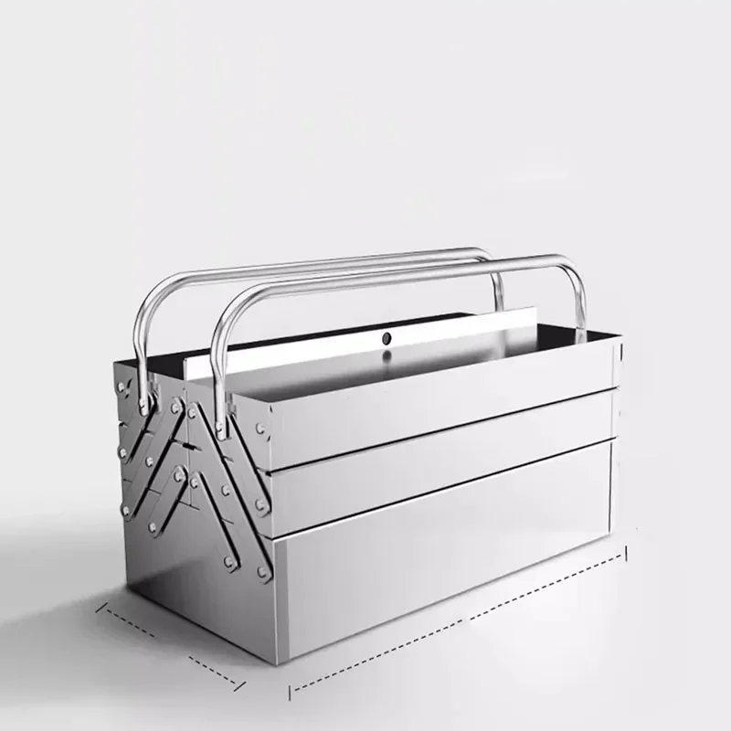 

Stainless Steel Toolbox Three-layer Folding Household Thickened Portable Iron Sheet Industrial-grade Storage Box Multi-function