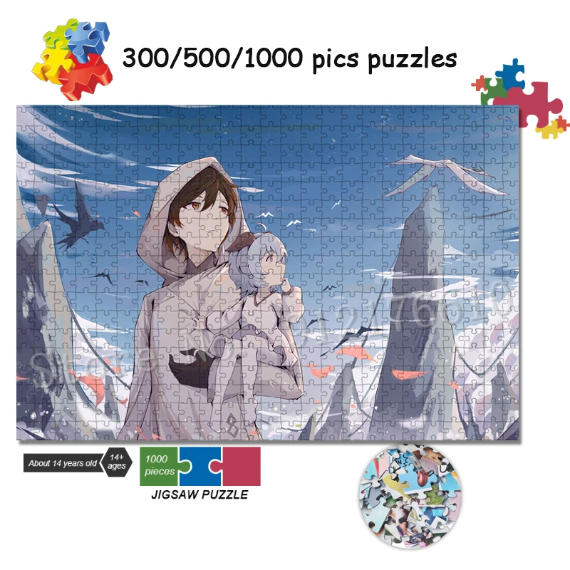 

Ganyu Genshin Impact Jigsaw Puzzle 300/500/1000 Pieces Brown Hair Zhongli Anime Game Toys Decompression Educational Crafts Gift