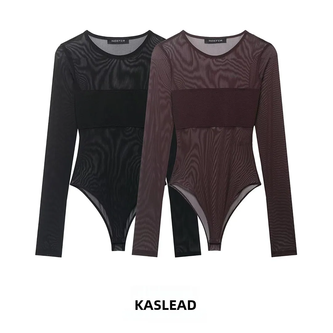 

KASLEAD New Women's Faion Thin Veil Splicing Jumpsuit Street Sle High Waist ort Pants Polyester Fiber Spring Season