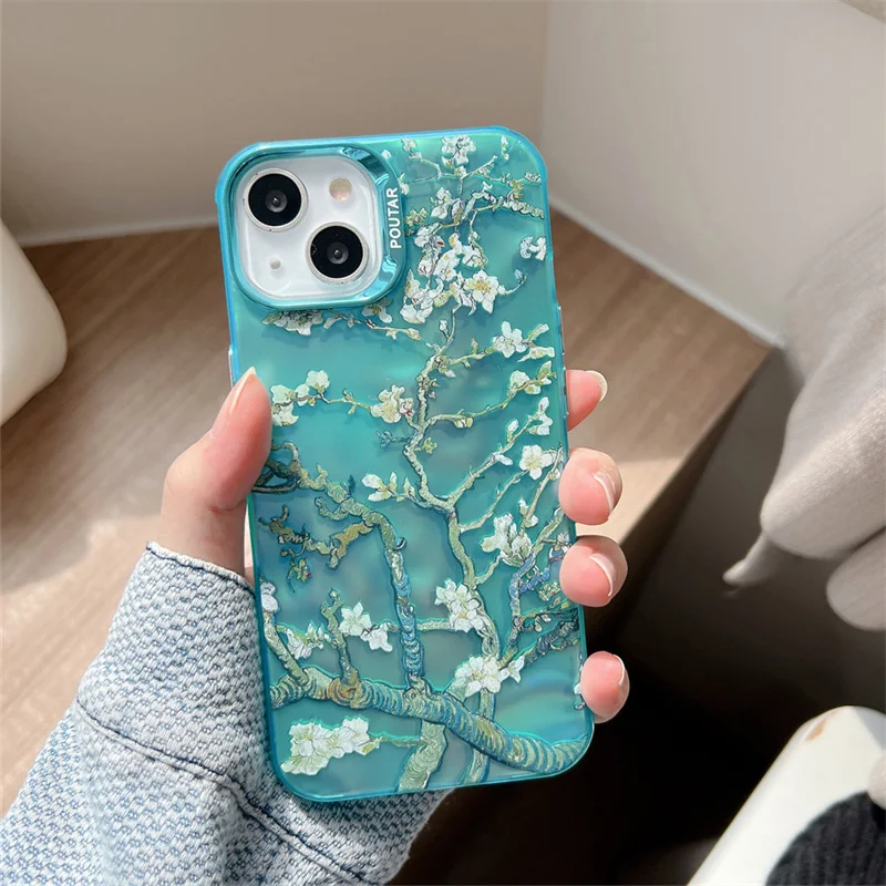 Custodia per telefono Fashion albicocca Blossom per iPhone 16 15 Pro 11 12 13 14 Pro Max Cover custodie antiurto in Silicone per fiori carini da