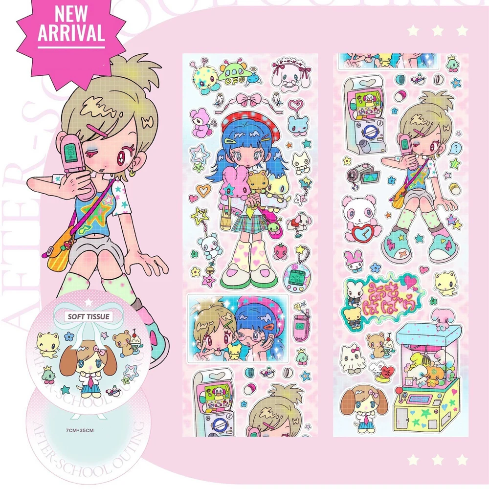 Niedliche Handgezeichnete Anime-Mädchen Aufkleber, Dekoratives Bastelmaterial für Scrapbooking, Nicht-Rollbare Aufkleberbögen
