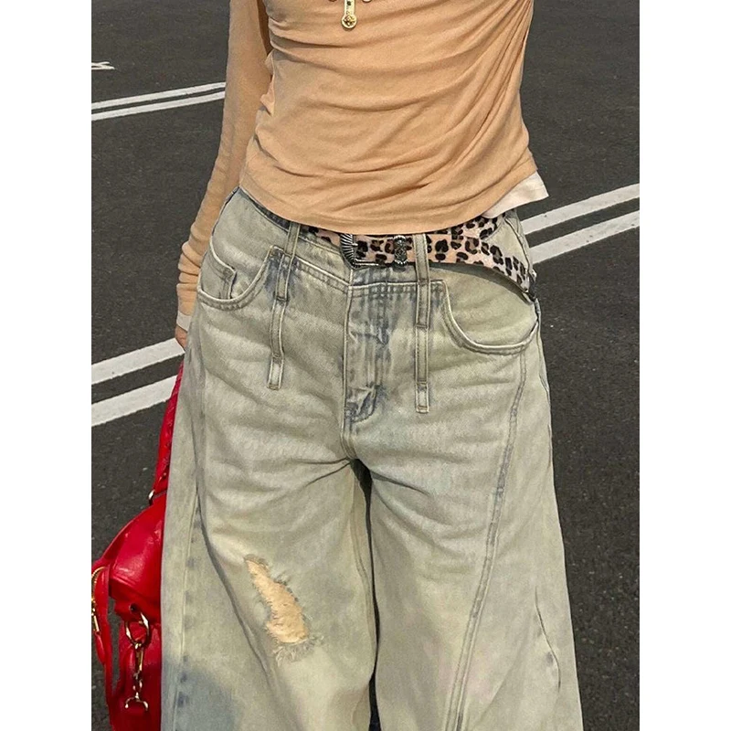 Y2k Baggy Ripped Jeans Harajuku Vintage Denim Hose Japanischer 2000er Jahre Stil Grunge Damen Blue Jeans Hose