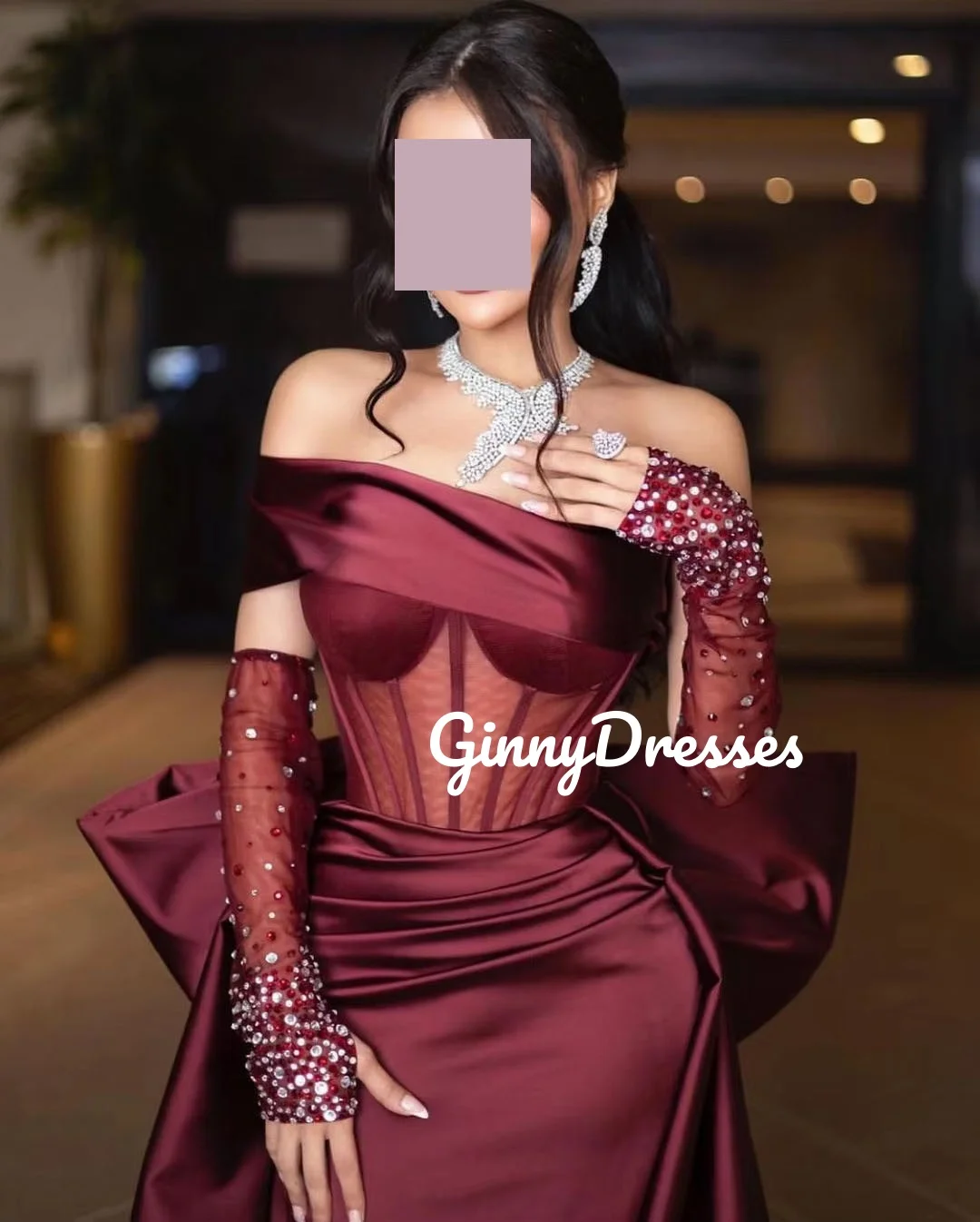 두바이 맞춤형 럭셔리 이브닝 드레스 레드 러플 오프숄더 코트 트레인 웨딩 파티 드레스 긴 소매 드레스