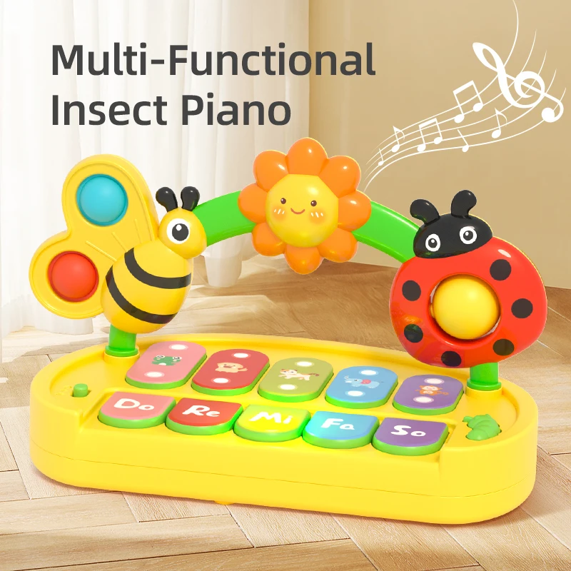 Baby Montessori Sensory Toy Multifunctional Insect Piano Pull String Stacking Block Twisty Caterpillar Tactile Exploration Toy