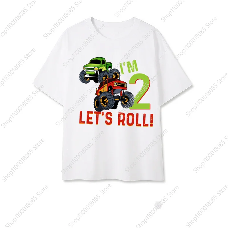 

Boy Car I'm 1-9 Birthday Number T-shirt Wild T-shirt Boys and Girls Party T-shirt Cars Theme Clothing Let's Roll TopT-shirt