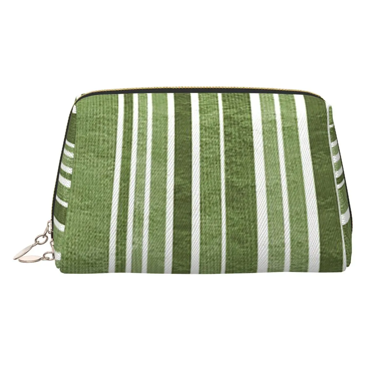 Vertical Green Stripes Women Cosmetic Bag Travel Makeup Organizer Pouch Toiletry Storage Dopp Kit Box