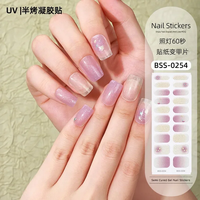 Autocollants pour ongles en gel semi-durci, adhésif à paillettes, imperméable, longue durée, utiliser 100% lampe UV nécessaire