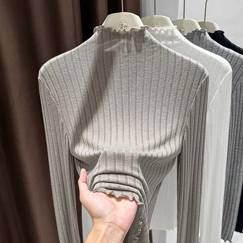 

plus Size Long Sve Vertical Striped Base irt Women's Faion Soft Cozy Winter Inner Wear T-irt Top with Wood ain