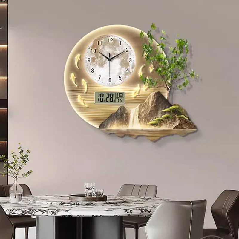 

Luxury Simulation Green Plant Entrance Wall Clock Living Room Mute Number Clock Corridor Mural Electronic Hang Clock Home Decor