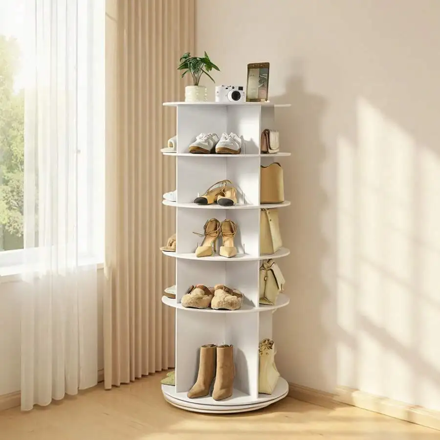 5 Tiers Rotating Shoe Rack Tower, 360° Spinning Shoe Rack, Revolving Storage Round Carousel Display, Freestanding Lazy Susan Org