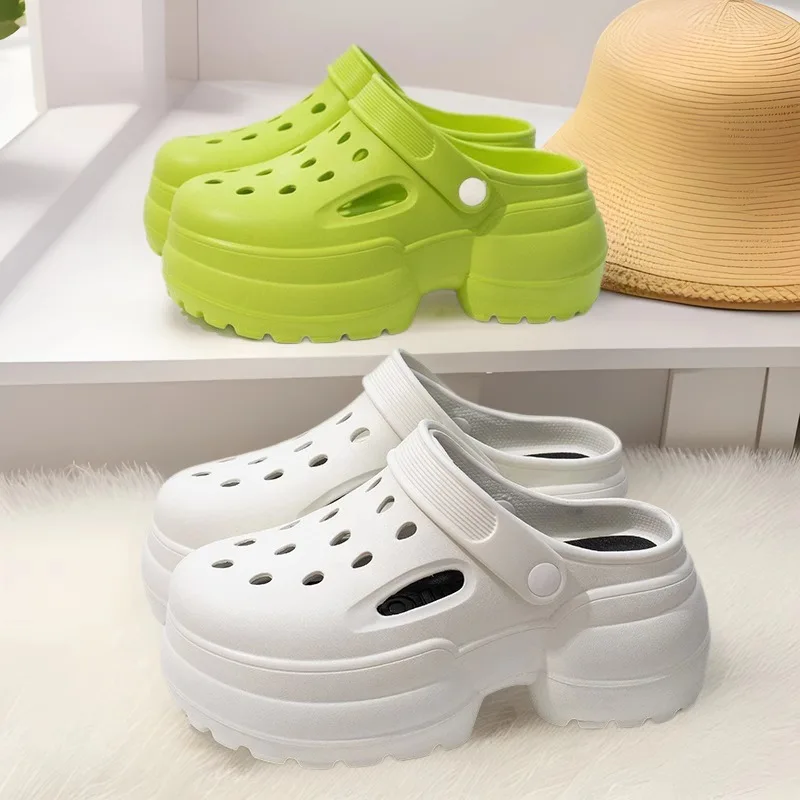 

Trendy Women's Hollow-Out Clog Sandals 7CM Chunky Platform Summer Beach Shoes Cute Girly Thick Sole Slippers Outdoor Casual Wear