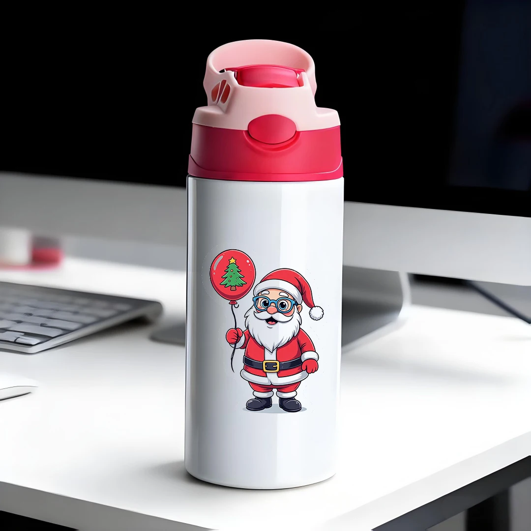 

304 stainless steel thermal cup + cartoon Santa Claus straw cup + kids portable cup - Essential Christmas Gift