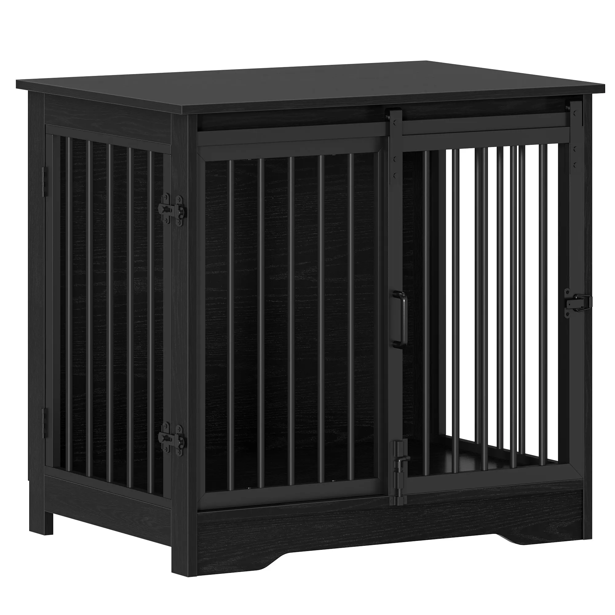 Zwarte hondenbench van 69 cm, 2 deuren, moderne hondenkooi voor binnen, geschikt voor kleine/middelgrote/grote honden, bijzettafel, hondenbox voor thuis