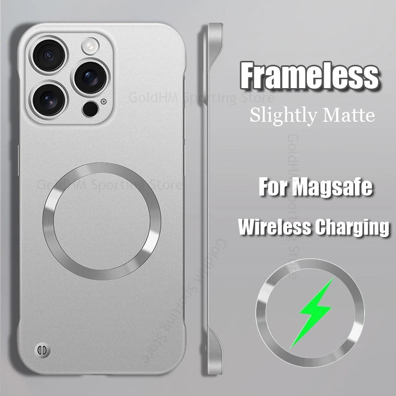 

For Magsafe Magnetic Frameless Case For iPhone 16 15 Pro Max Magsafing Hard PC Matte Cover For Apple 15 14 13 12 Pro Max 16 Plus