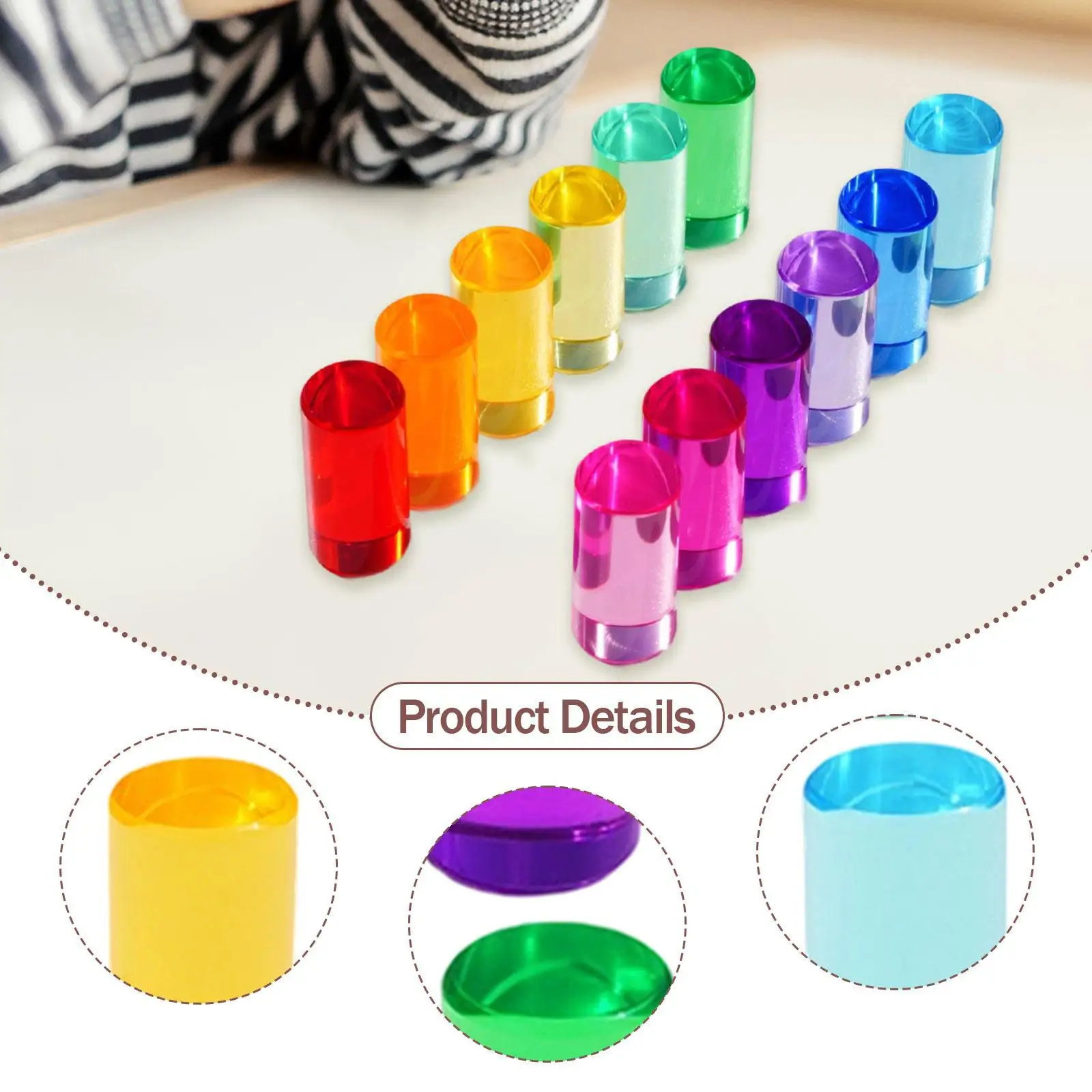 12 pezzi set di blocchi arcobaleno per bambini colorati ragazzi ragazze coordinazione occhio-mano blocchi cilindrici acrilici educazione precoce