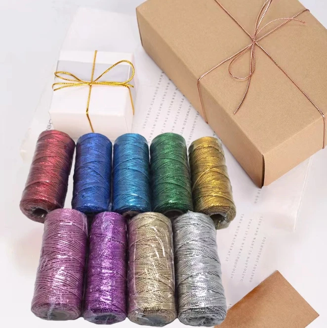 1.5mm 100Meters Gold Silver Macrame Cord Rope String Twine Ribbon Bows Crafts DIY Gift Wrap Sewing Twisted Thread Textile Decor