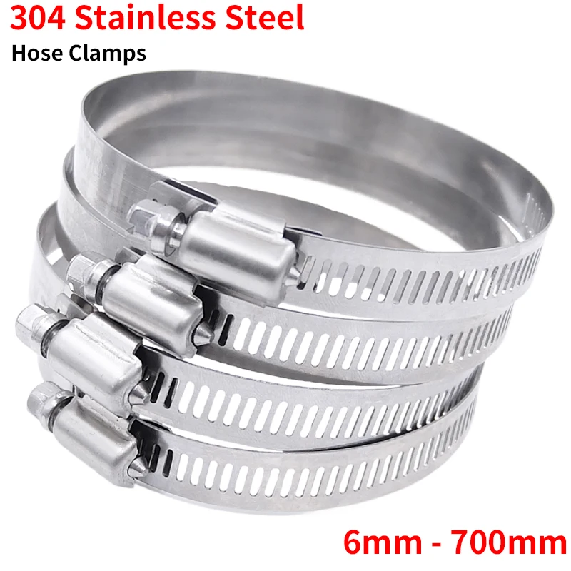 2/10pcs Adjustable Hose Clamps 304 Stainless Steel Hoop 6mm-600mm Screw Band Car Fuel Pipe Clips Worm Gear Clip Fixed Tools