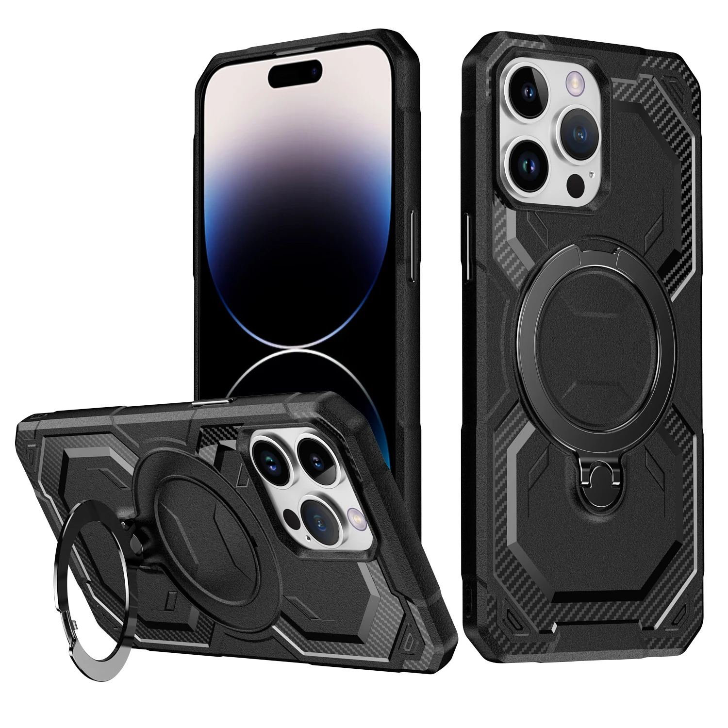 

Magsafe Magnetic Armor Case Wireless Charging Ring Stand For iPhone 16 15 Pro Max Plus Phone Bracket Protective Cover