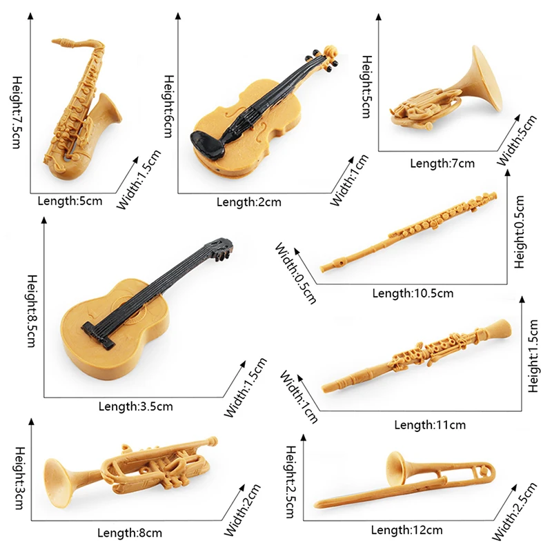 ชุดเครื่องดนตรีขนาดเล็ก8ชิ้นหุ่นกีตาร์แซกโซโฟนของเล่นเพื่อการศึกษาสำหรับเด็กทำจากพีวีซี