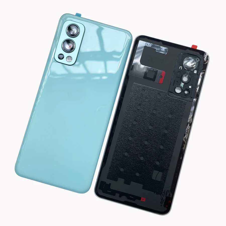 Cubierta trasera para OnePlus Nord 2 5G One Plus, funda de vidrio para reparación de puerta trasera, pegamento para lente de cámara con logotipo, A