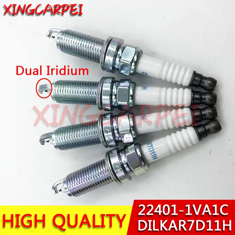 4PCS 22401-1VA1C DILKAR7D11H Dual Iridium Spark Plug For Nissan Rogue 2.0L 2017 X-TRAIL QASHQAI Engine MR20DD MR20DE