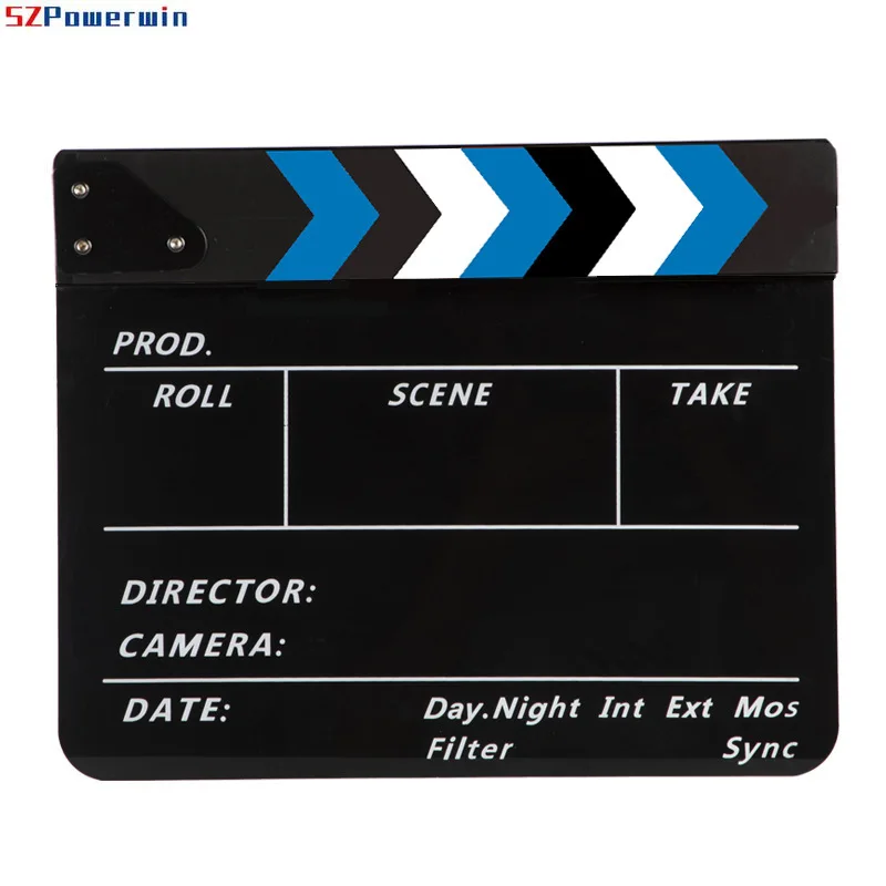 Film Clapper Board Acrylic Movie Slate with Wooden Clapper & Marker Pen for Video Production Director Studio Props