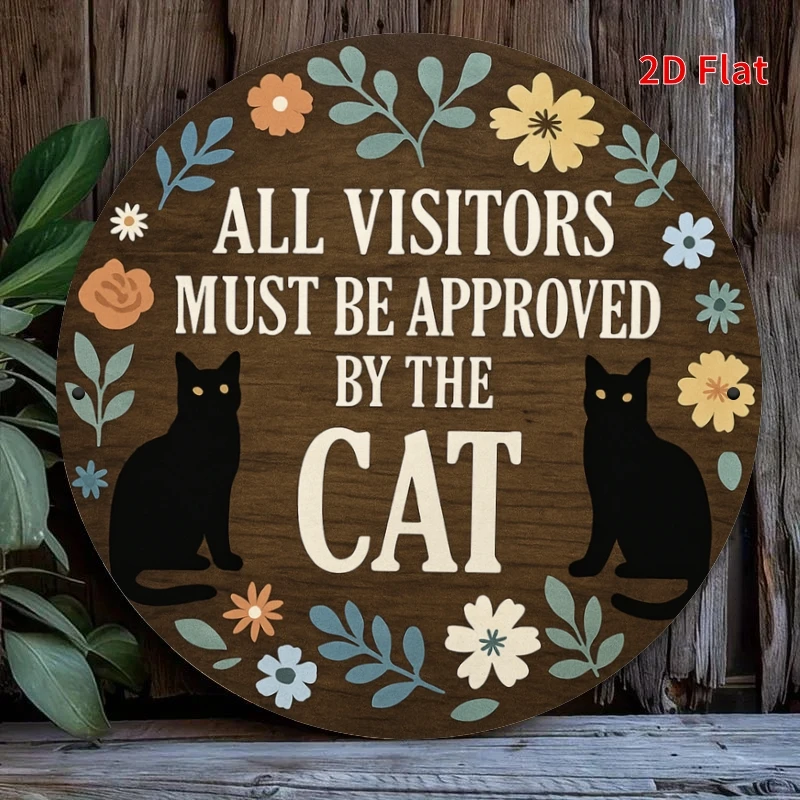 2D Flat, 2D Flat, 2D Flat Printing, a Pair of Cats Reviewing Visitors, Metal Plaque Design, Suitable for Home, Office, Bedroom D