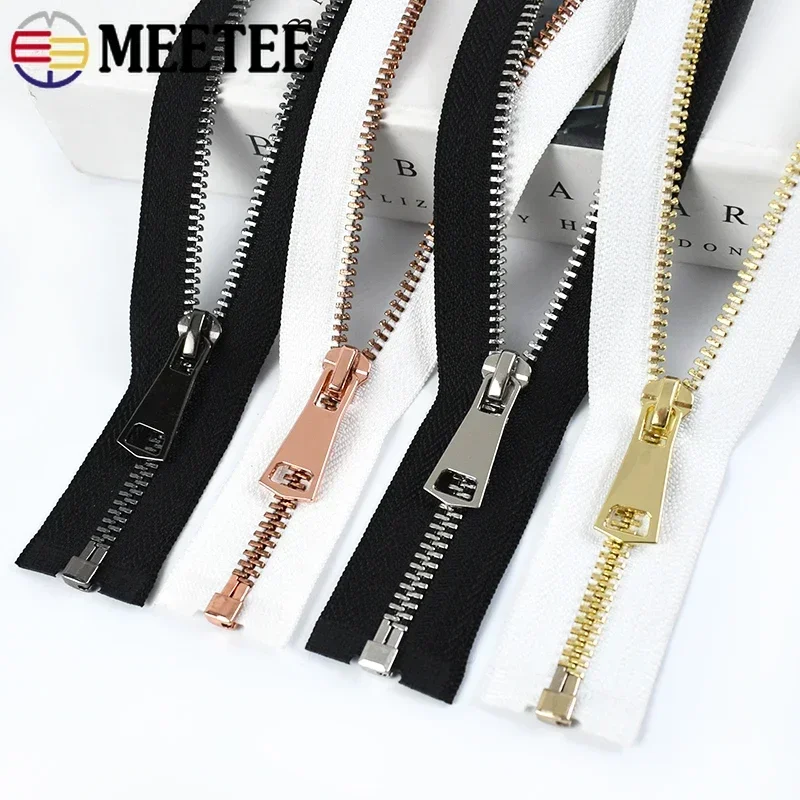 1/2/3Pcs Meetee 15-80cm 5# Metal Zippers Auto Lock Open/Close-End Zip for Down Coat Garment Zipper Shoes Pocket Sewing Accessory