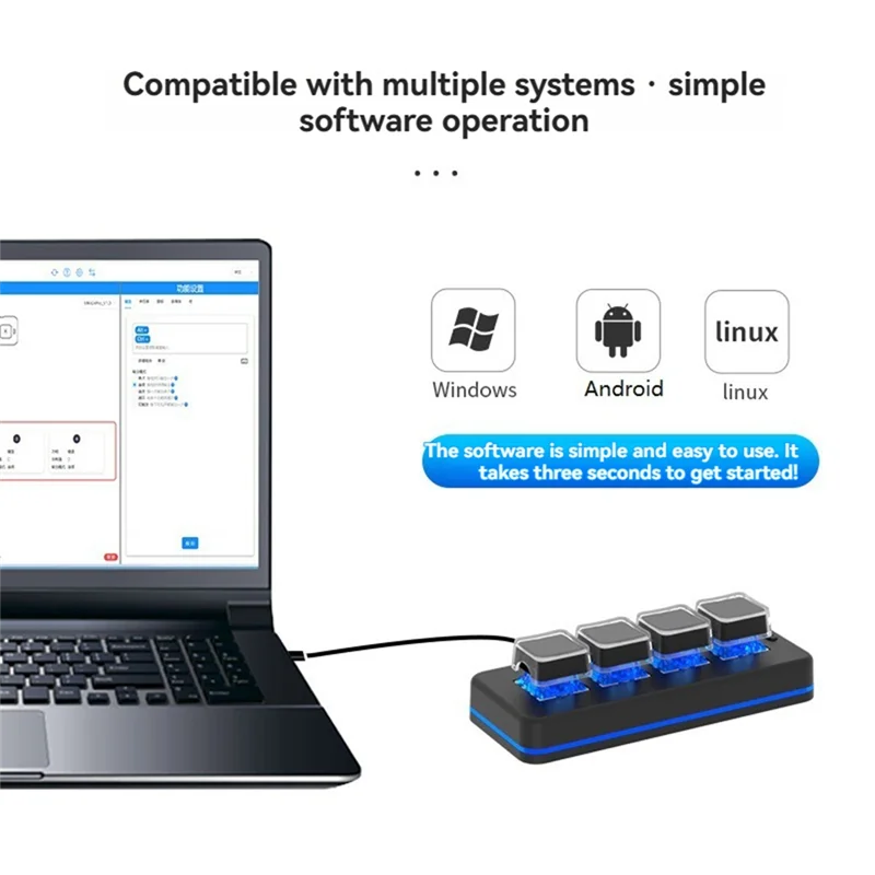 AC56-MK424BT 4키 미니 맞춤형 키보드(기계식 파란색 스위치 포함) USB+BT 듀얼 모드 매크로 프로그래밍 가능 키보드