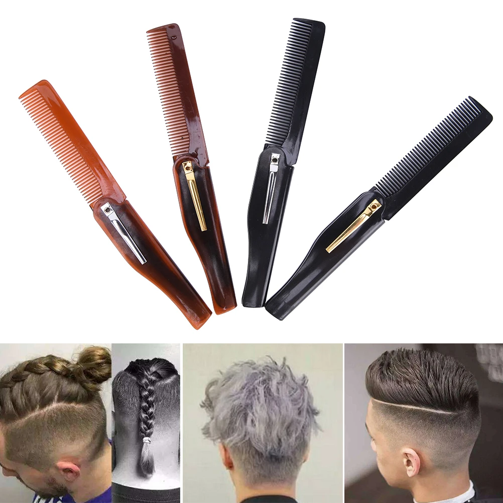 【1 Stück faltbarer Haarkamm mit Taschenclip, Haarkamm für Schnurrbart und Bart, Haarstyling-Werkzeug】
