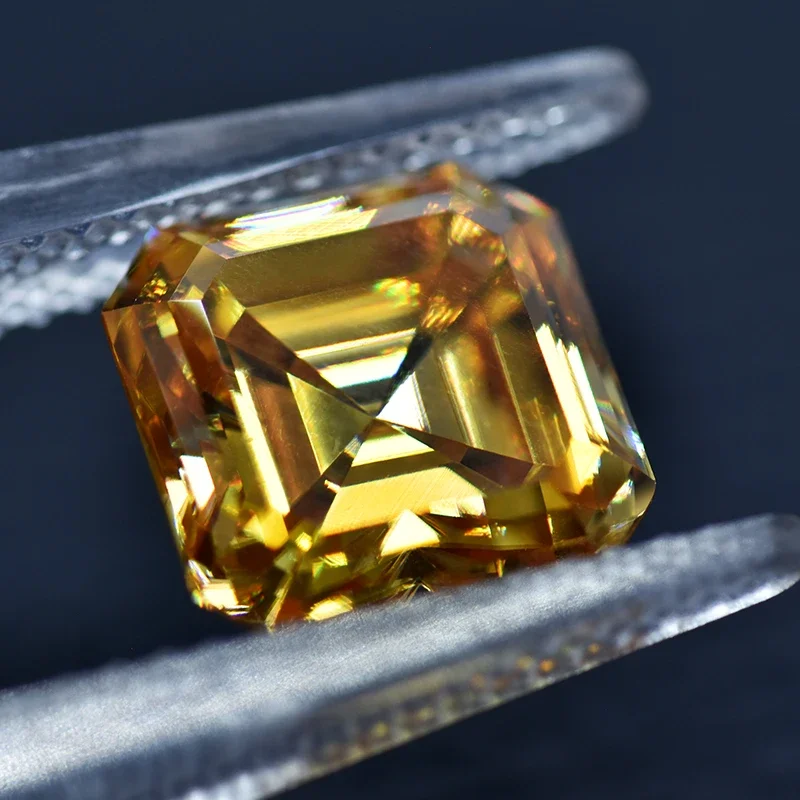 Moissanit-Stein, Asscher-Schliff, Champagnerfarbe, VVS1, DIY-Ring, Halskette, Hauptmaterialien, bestandenem Diamanttester mit Zertifikat – Detail 5