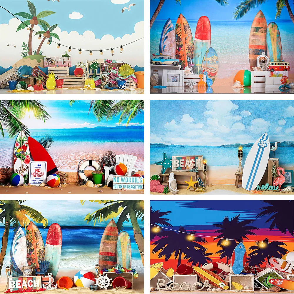 Mehofond การถ่ายภาพพื้นหลังฤดูร้อนกระดานโต้คลื่น Beach Surfer Party Tropical Hawaiian เด็ก Portrait ตกแต่งฉากหลัง Photo Studio