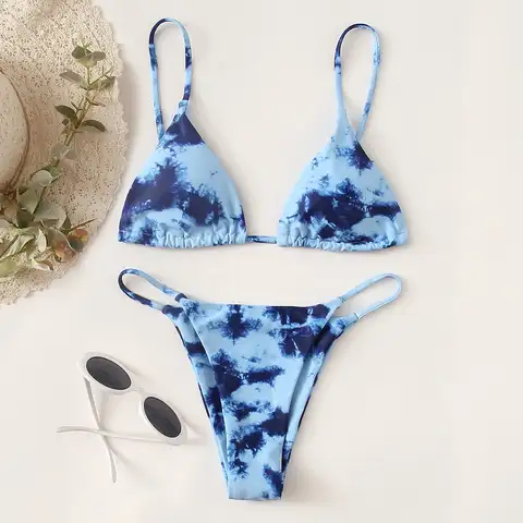 여성에게 적합한 여름 블루 캐미솔 비키니 세트 섹시한 해변 온천 사진 촬영 Best5