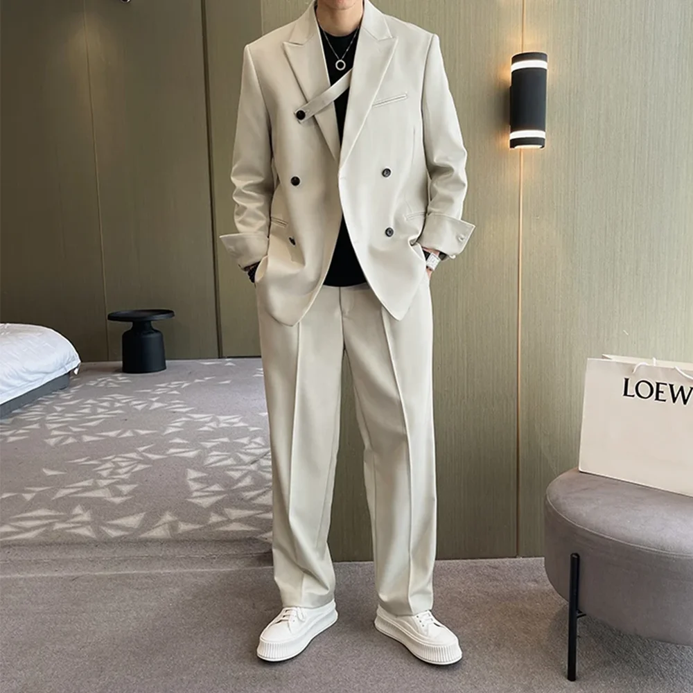 Fashiion Ivory Loose Suits For Men Boyfriend Clothing 2024 New Casual Jacket Pants 2Pcs Set Custom Made Male Wear costume homme