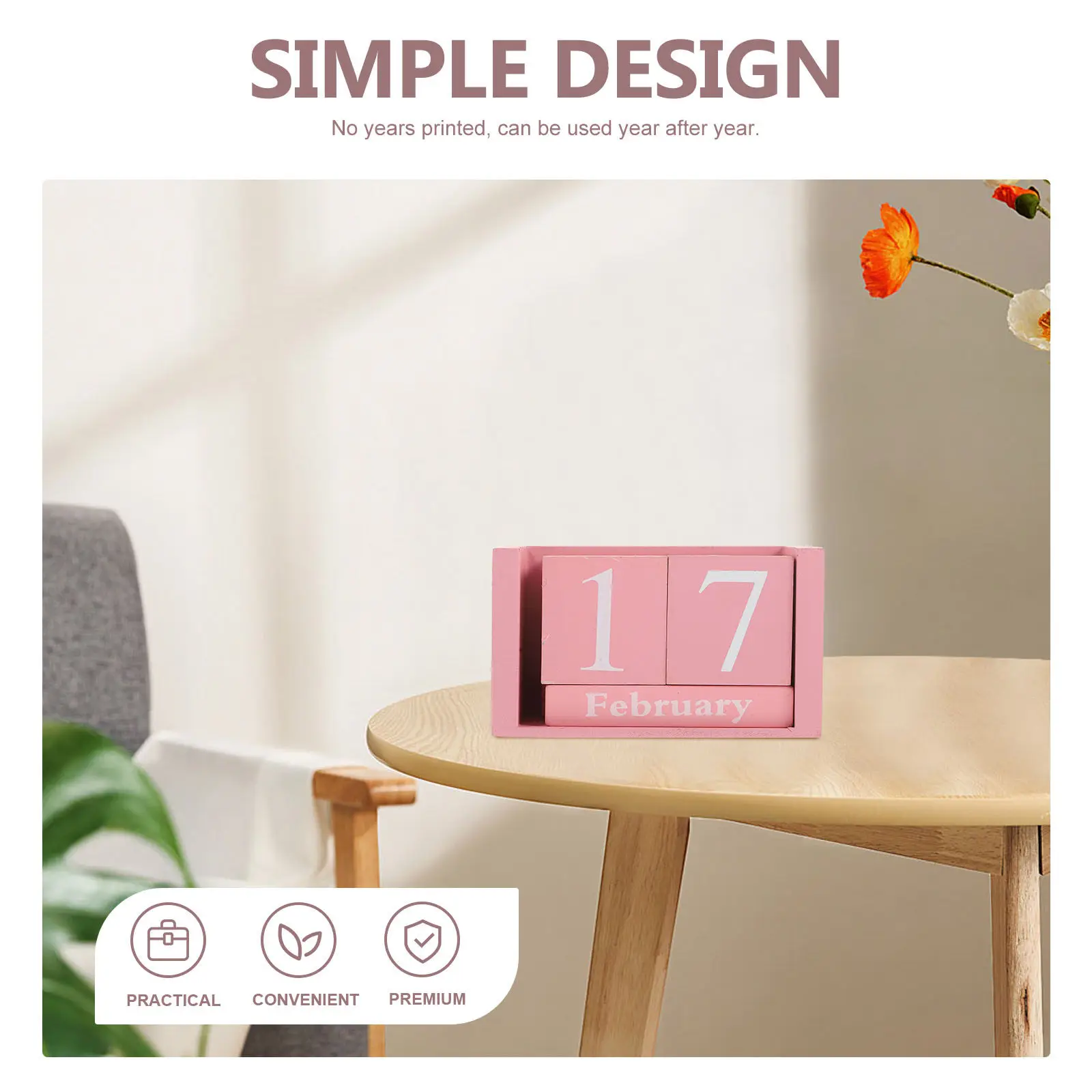 

Never Ending Wooden Date Calendar Pink Blocks Manual Rotate Home Office Desk Decoration Perpetual Calendar Wooden Blocks