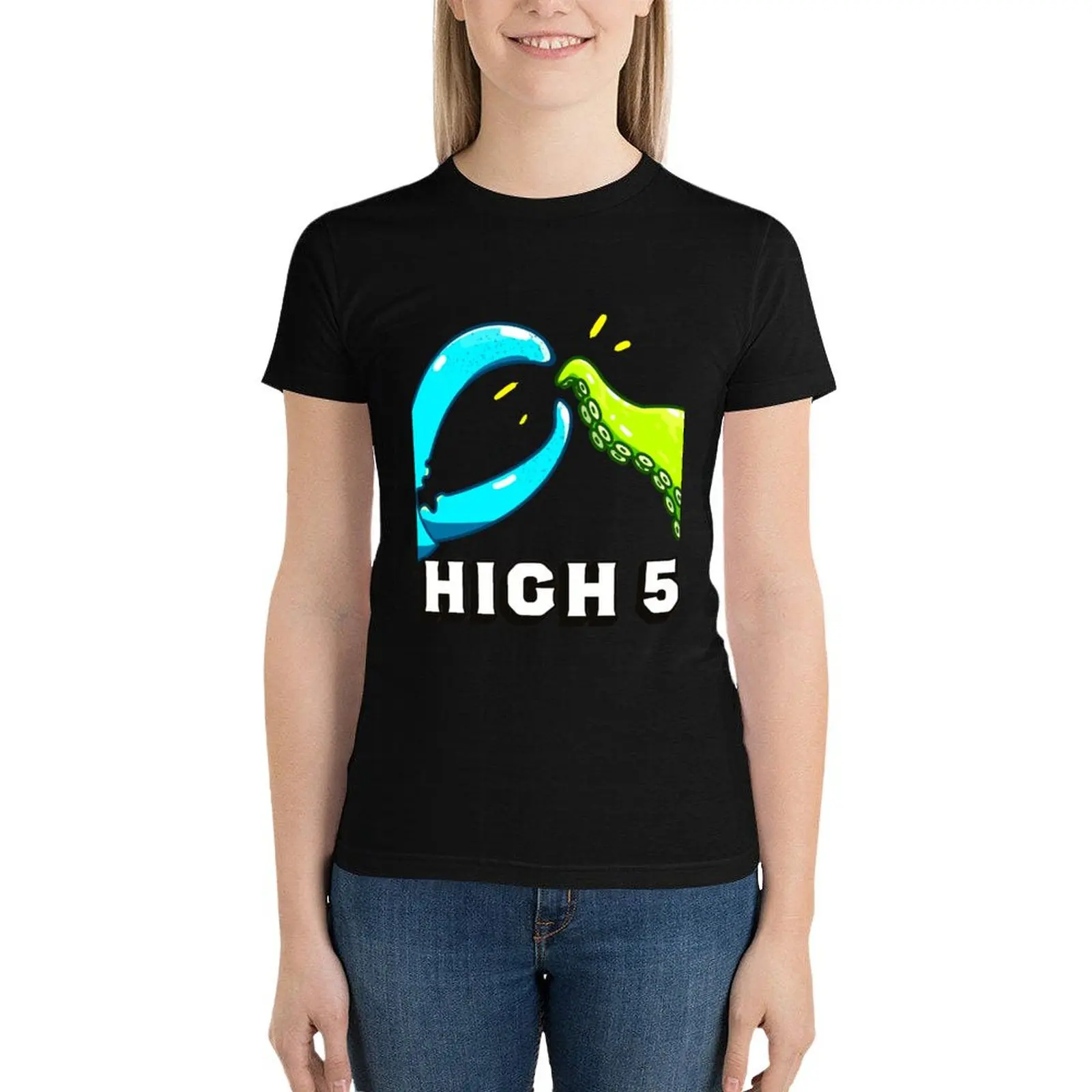 

High 5 T-Shirt lady clothes plus size tops female aesthetic clothes workout t shirts for Women