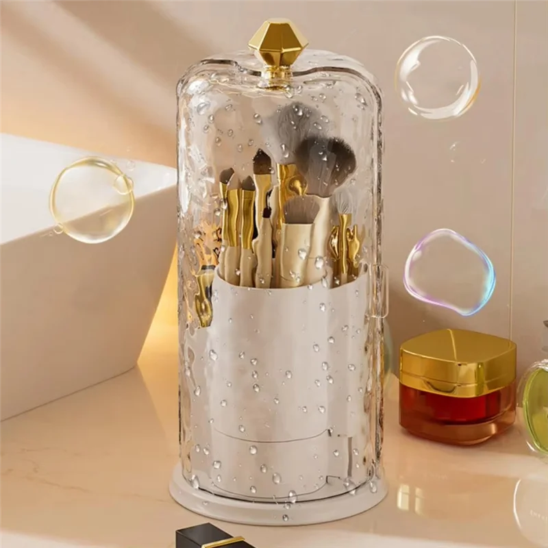 

SEWS-Makeup Brush Storage Box With Transparent Lid Large Capacity 360-Degree Rotating Makeup Brush Holder Acrylic Organizer