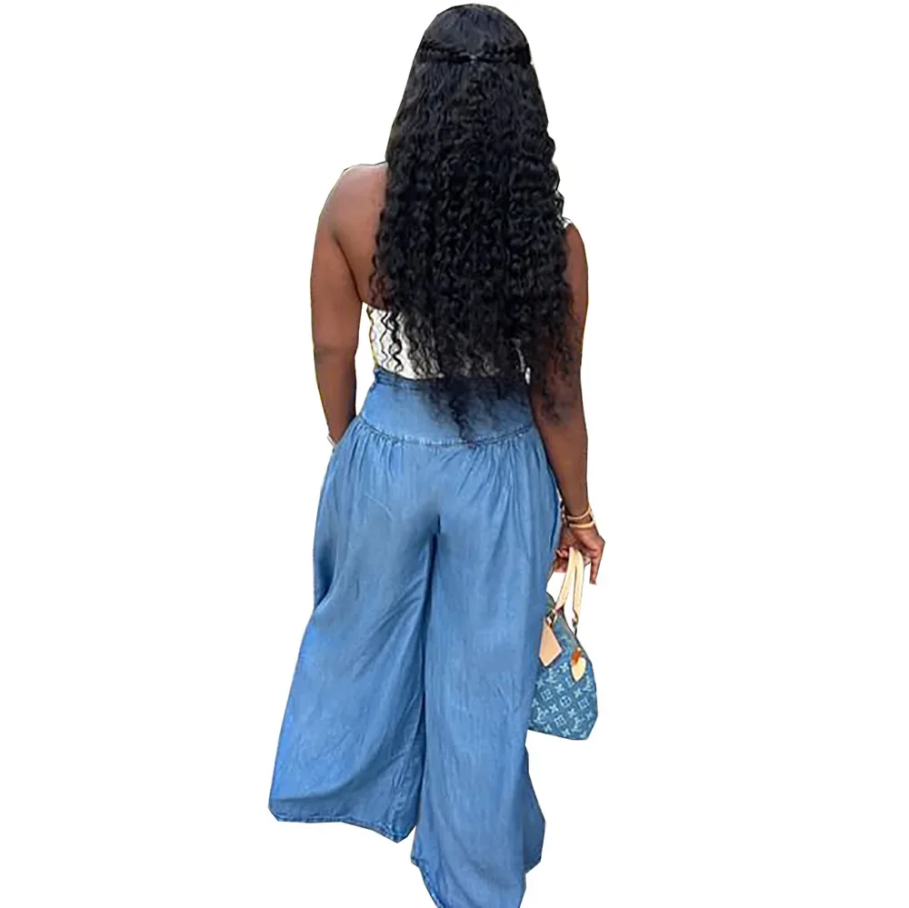 Calças de brim femininas denim calça perna larga calças compridas casual y2k streetwear elegante botão bolso cintura alta calças retas