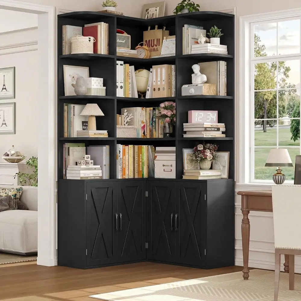 74 Tall Black Bookshelf With Storage, Ideal For Home Or Office Use