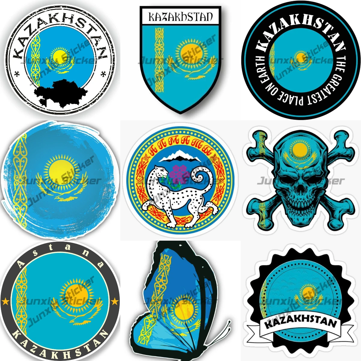

Kazakhstan Flag Emblem Stickers Kazakhstan Seal Flag KZ Country Code Decal Rearview Mirror Windshield Scratch-Proof Decoration