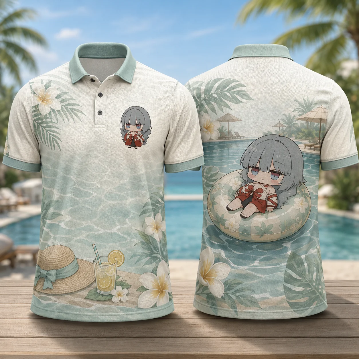 Phrolova Cute Chibi Anime Beach Reading Polo Shirt Kawaii Manga Girl 3D Print Quick Dry Breathable Summer Vacation Casual Top