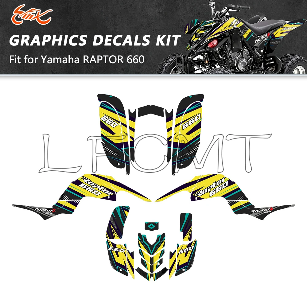 

ATV Full Fairing Graphics Backgrounds Decals Stickers Kit Number Name Custom Fit for Yamaha RAPTOR 660 660R