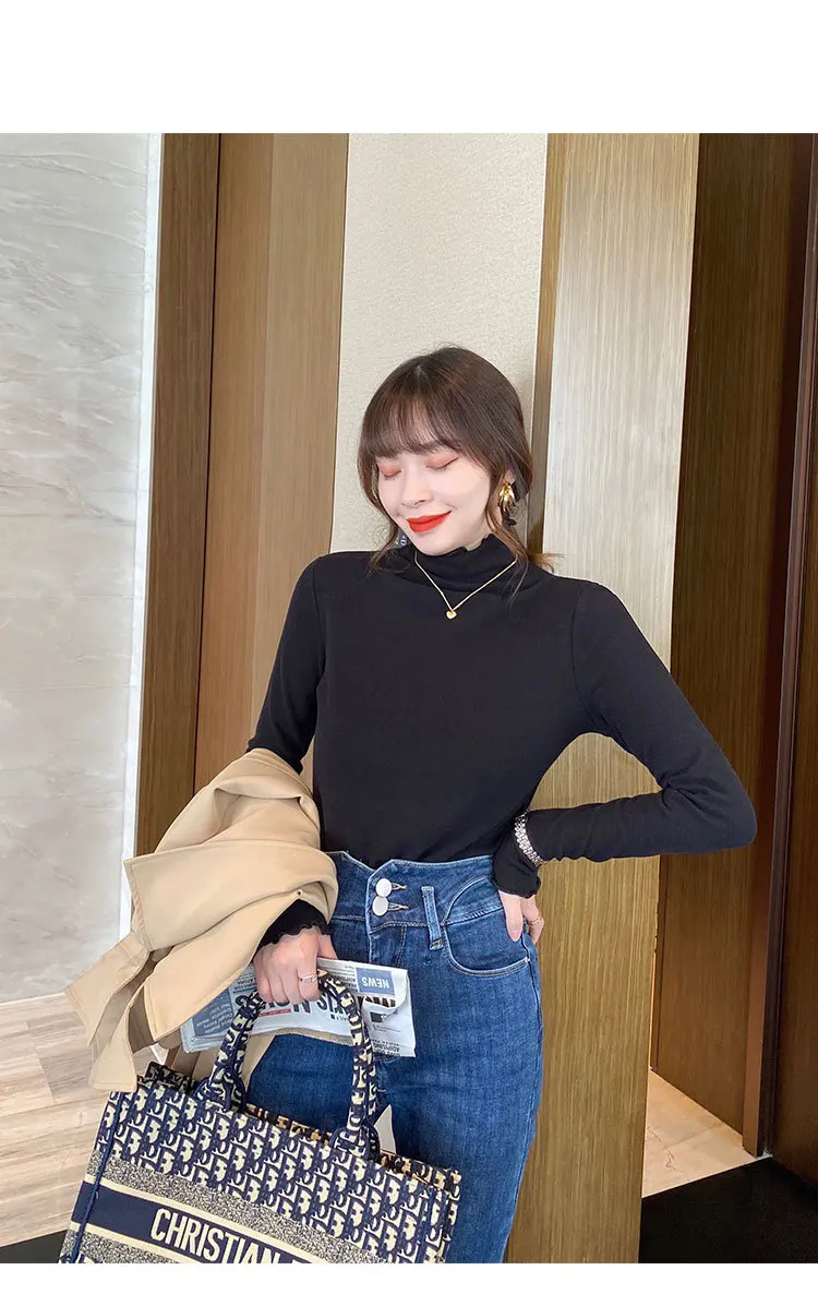 ملابس داخلية نسائية مخملية ألمانية قابلة للتجاعيد على الوجهين ذات ياقة عالية على شكل حرف f ملابس داخلية نسائية دافئة عصرية بلون نقي #4