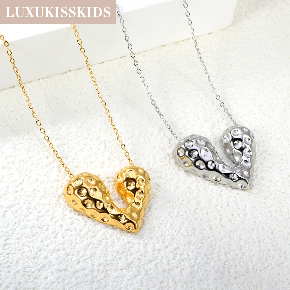 LUXUKISSKIDS New Punk Big Love Heart Pendant Necklace for Women/Girls Beads Chains String Choker Couple Clavicle Collier Jewelry