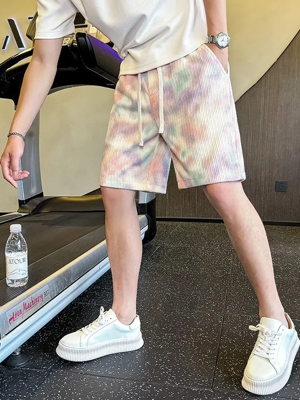 

Модные мужские летние тонкие быстросохнущие брюки-карго с эффектом тай-дай, свободного кроя, со средней посадкой, прямые штанины