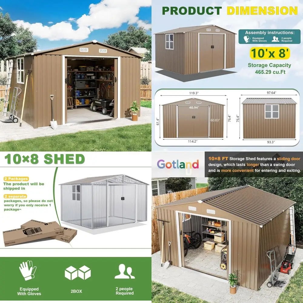 

Gotland 10x8 Foot Outdoor Storage Shed with Metal Construction, Large Window, Slope-Roof, and Double Locking System
