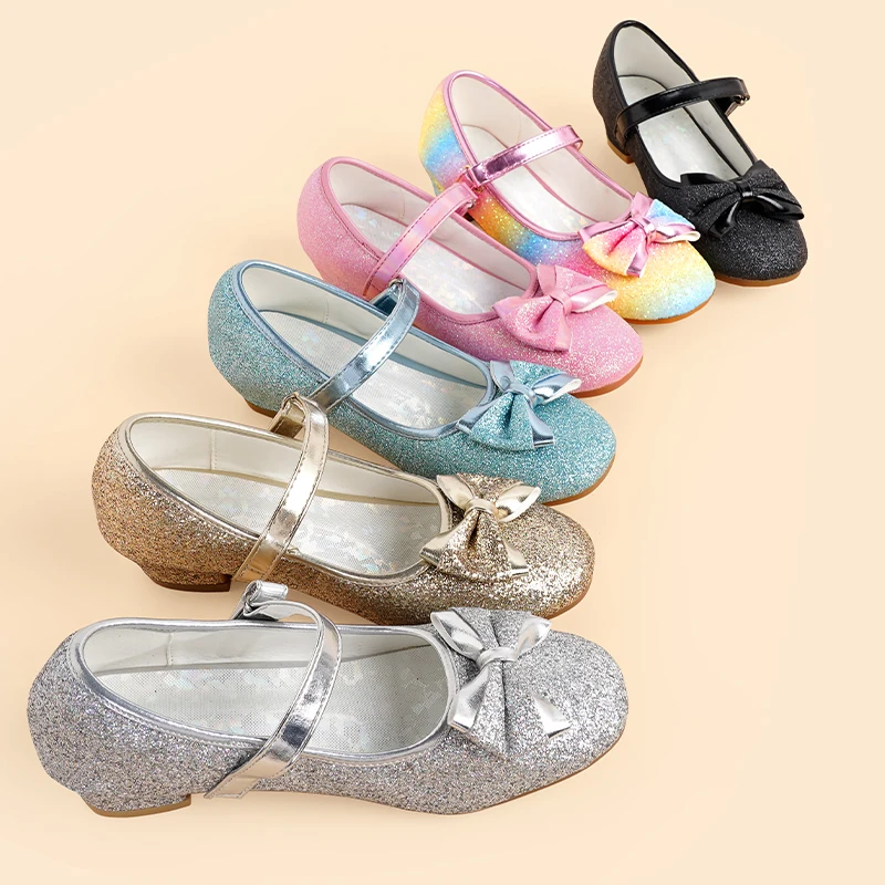 Girls Princess Butterfly Latin Shoes Kids Diamond Bowknot High Heel Children Dance Glitter Shoes Party Dance Shoe